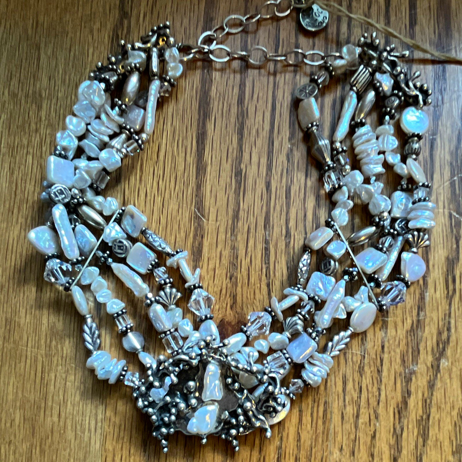 The Mummy’s Bundle Multi-Strand Cultured Pearl Crystal Silver Necklace