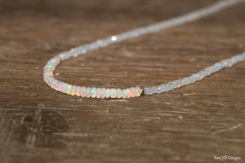 AAA+ Ethiopian Opal & Moonstone Faceted Rondelle Gemstone Beaded Necklaces 24”