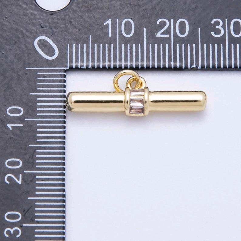 16K Gold Filled Baguette CZ T-Bar Cylinder Pendant Jewelry Supply