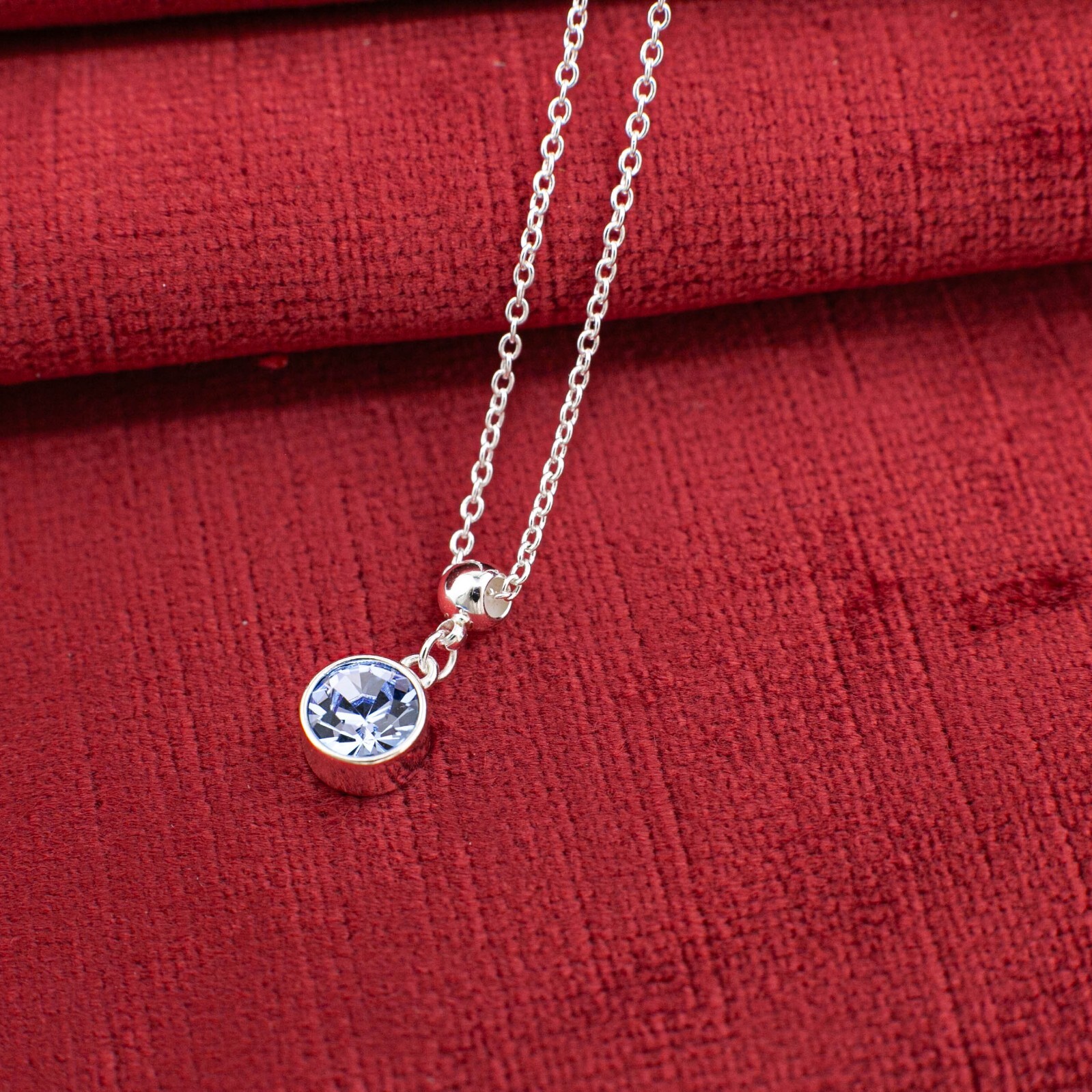 March Birthstone Aquamarine Necklace, Blue Bohemian Crystal, Silver Adjustable
