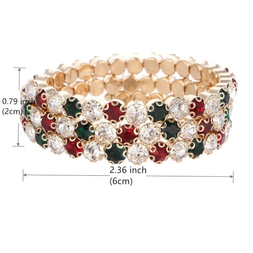 Sparkling Gold 3 Layer Multi Color Crystal Tennis Statement Wide Cuff Bracelet