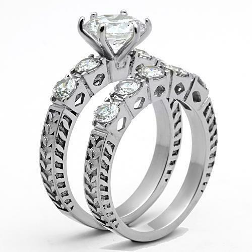TK1450 – High polished (no plating) Stainless Steel Ring with AAA Grade CZ in