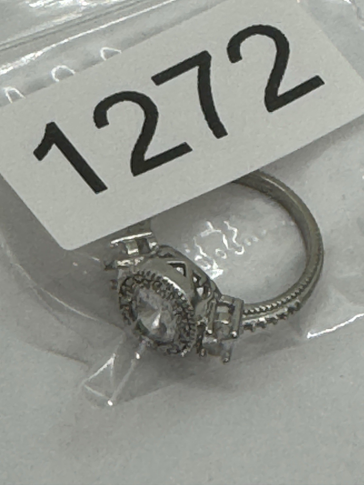 Oval 3 Stone Halo Cocktail Ring Size 6