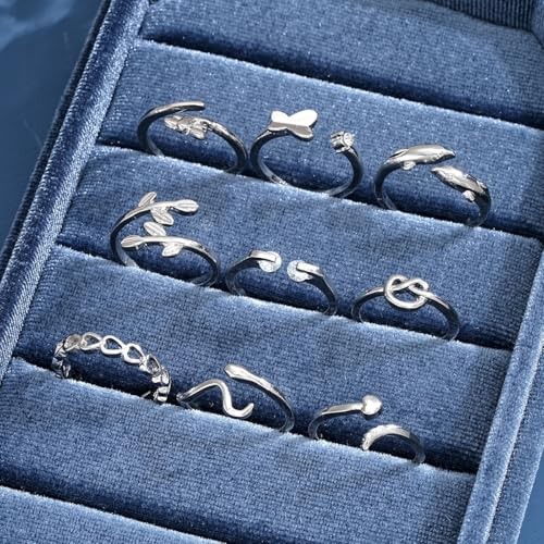 Adjustable Toe Rings for Women Silver Open African Toe Rings Style-A (9Pcs)