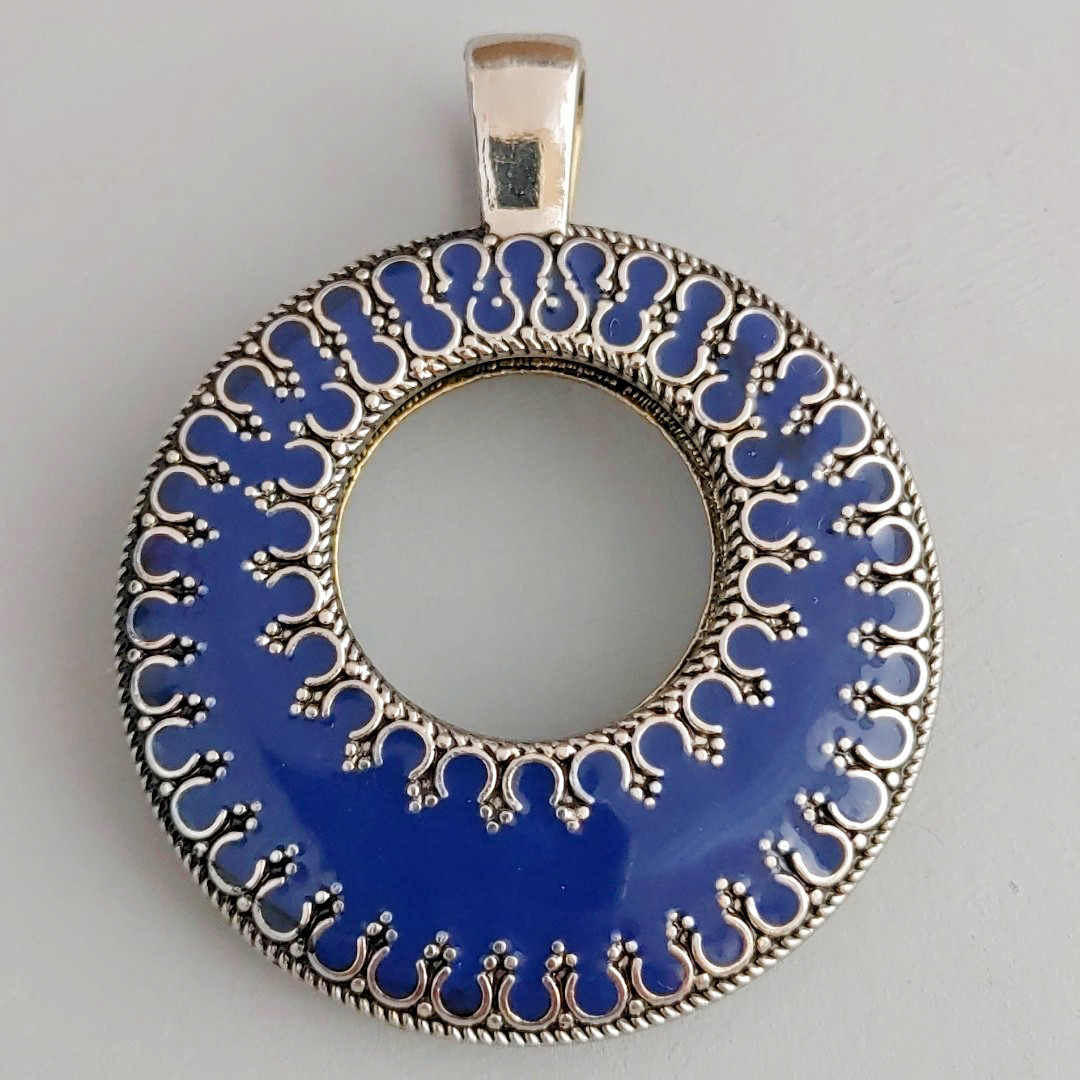 Reversible Pendant Silver Tone Blue or Gold Tone Orange DOUBLE TAKE Premier Des.