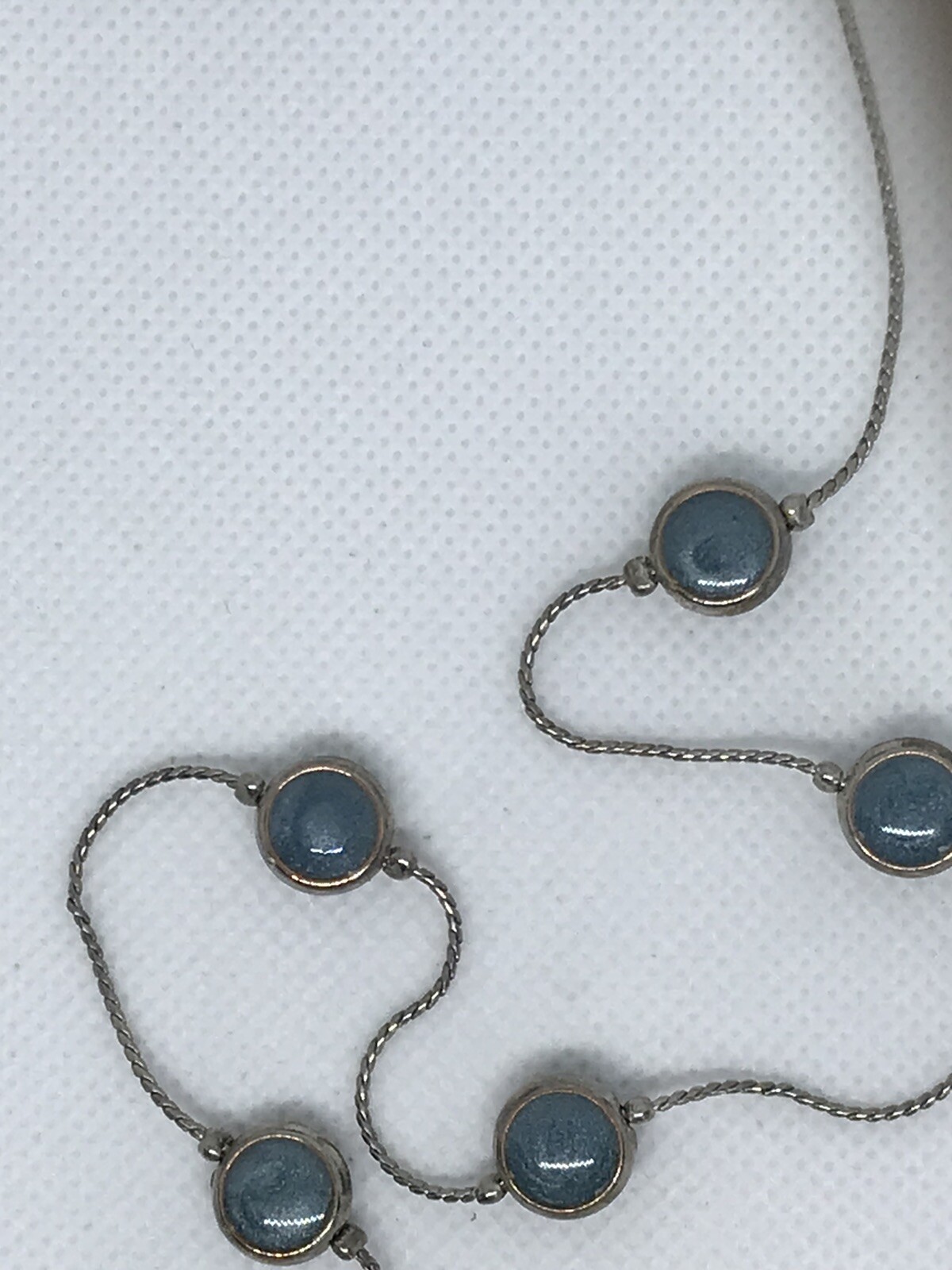 Silvertone and Blue Circle 30″ Clasp Necklace Strand String
