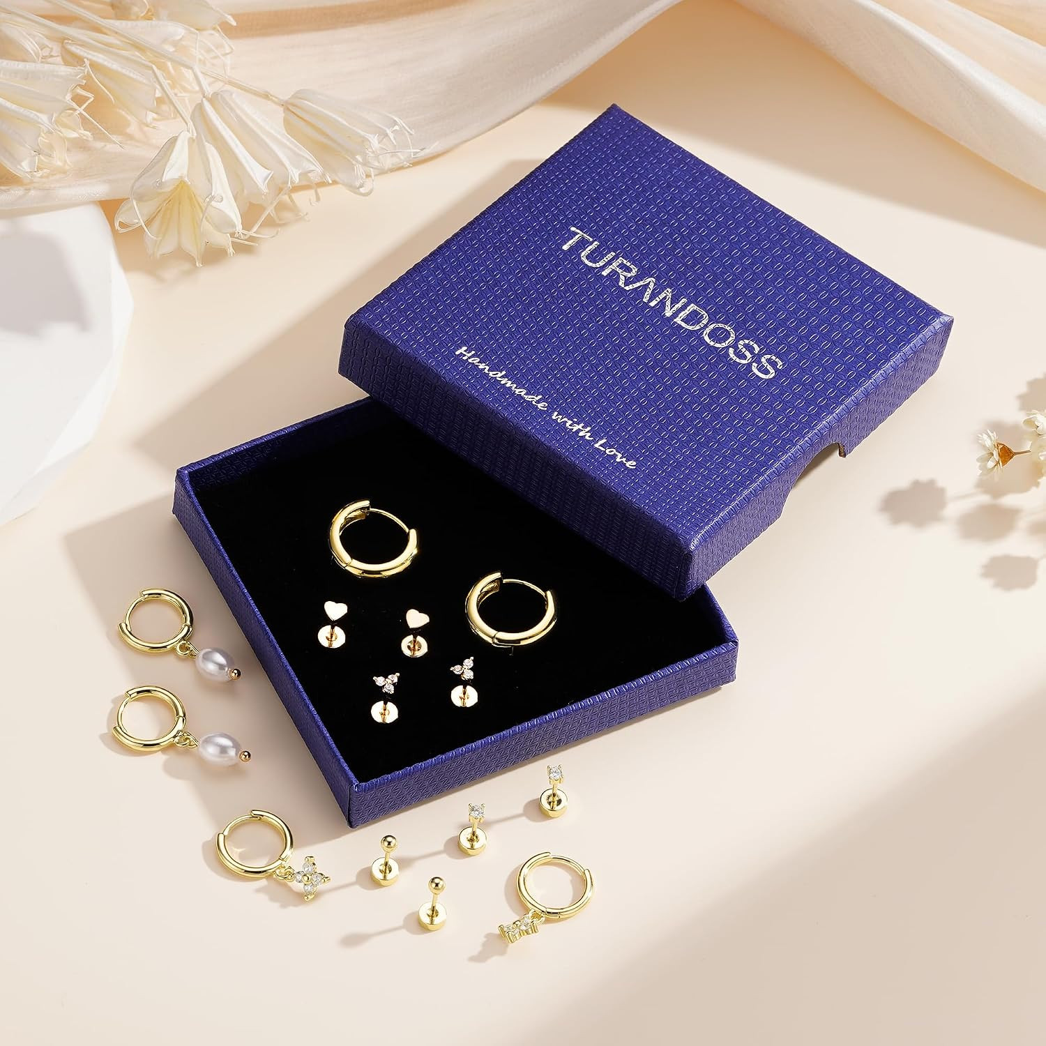 13 Pairs Gold Hoop Earrings for Women, Hypoallergenic 14K Gold Plated Hoop Stud