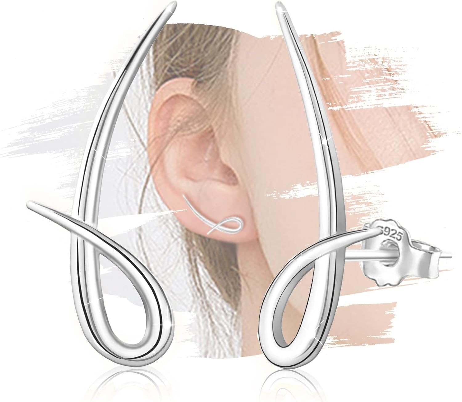 Minimalist Stud Earrings for Women – Sterling Silver Ear Climber Earrings Lig…