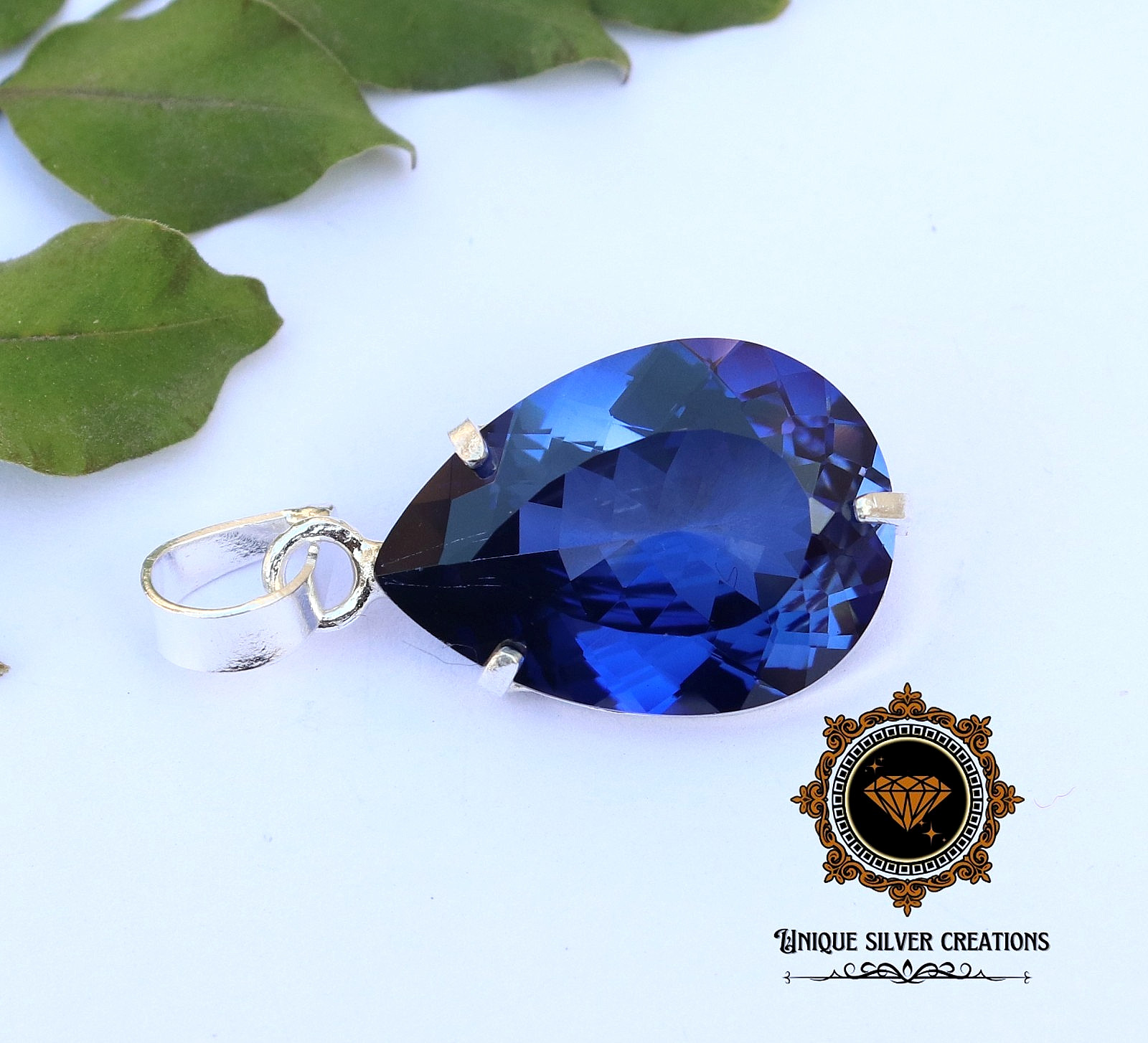 Natural Blue Tanzanite Certified Pear Gemstone 925 Solid Silver Pendant 23.20 Ct
