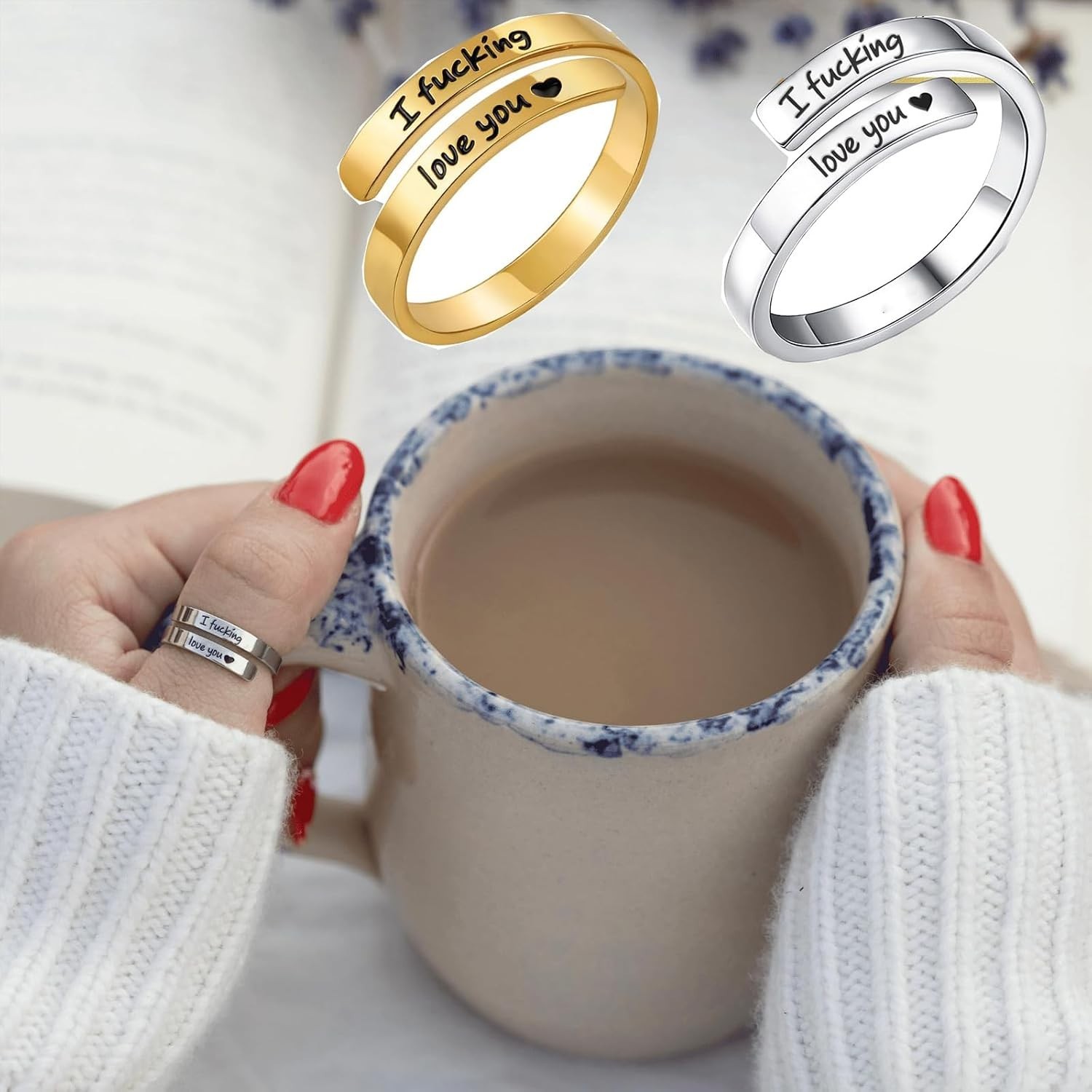 I Fcking Love You Ring for Women Adjustable Stainless Steel Heart Promise Jew…