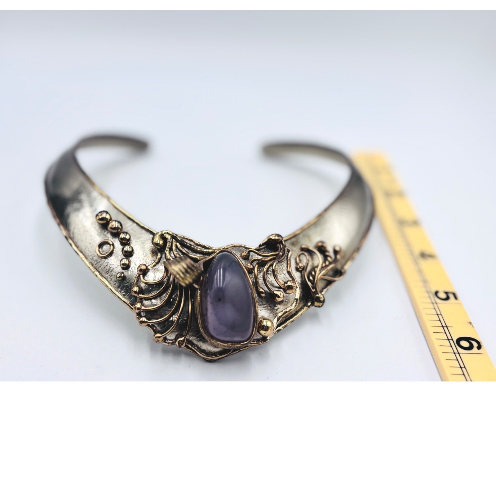 IXEL Mexico Rare Vintage Brutalist Torque Collar Necklace Purple Agate Statement
