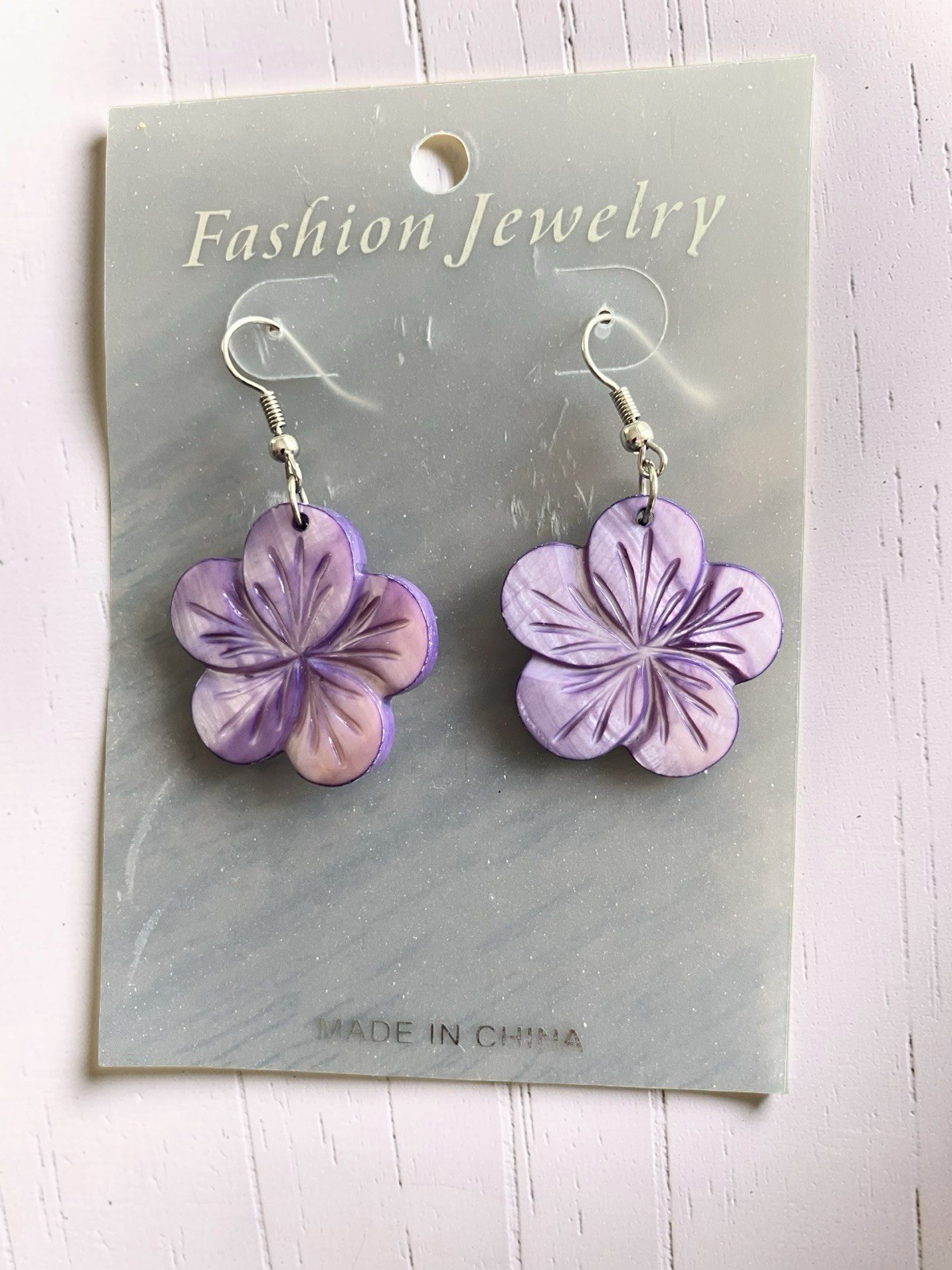 Floral Flower Dangle Pierced Earrings Blue Purple Swirl Petal 2 Pair Women New