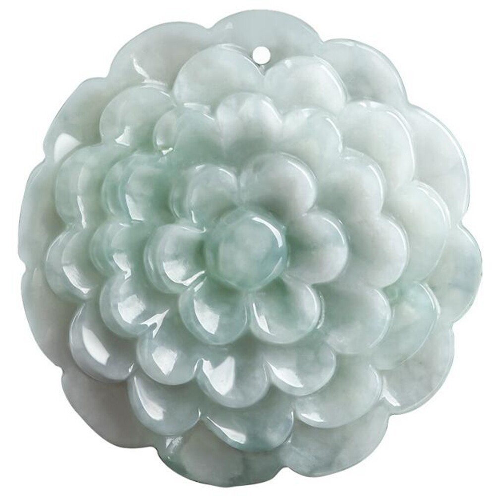 Certified Green Burma Natural Grade A Jade jadeite Peony Flower Pendant Necklace