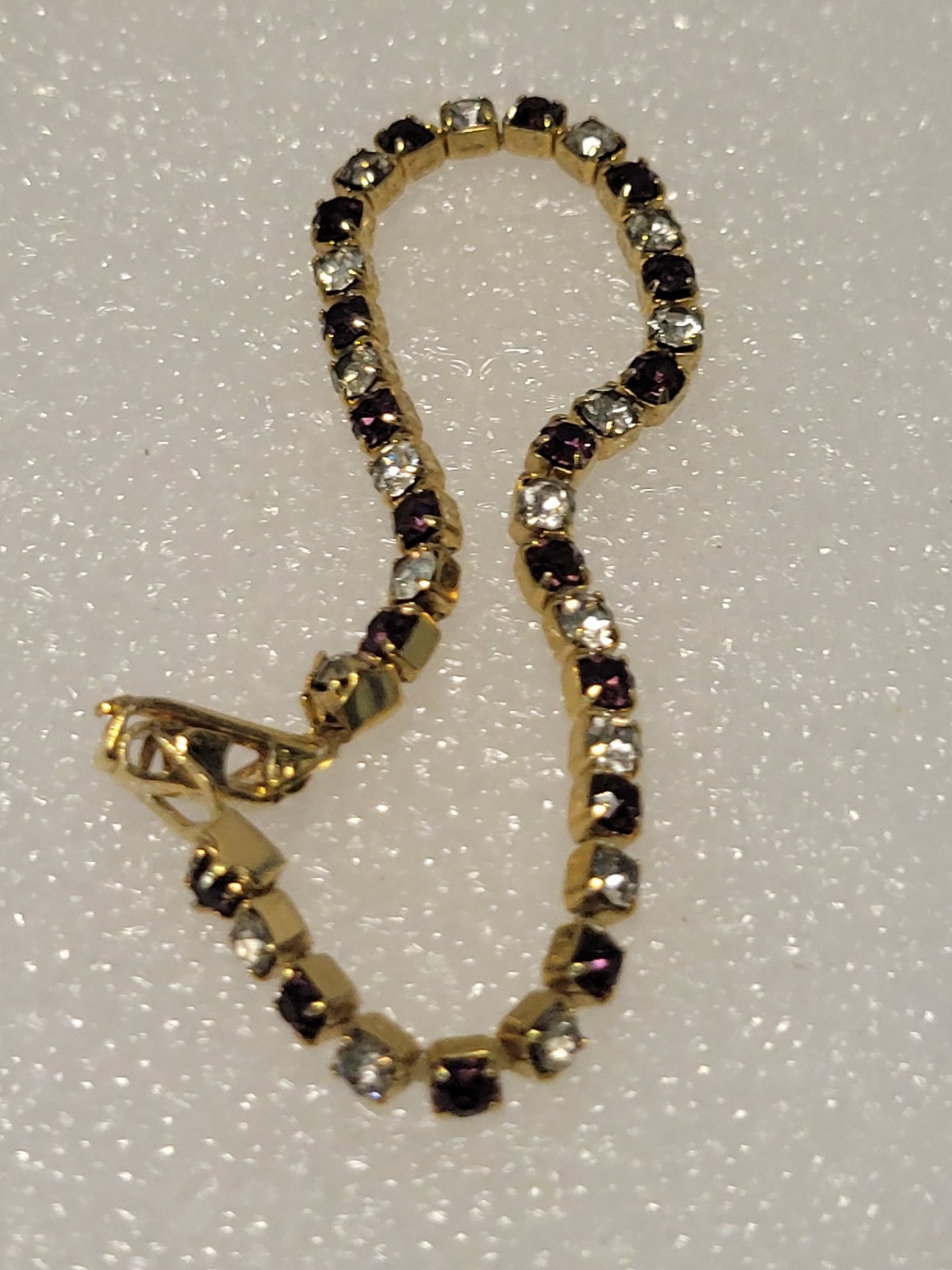 Vintage Style Gold Tone Purple And Clear Rhinestone Tennis Bracelet