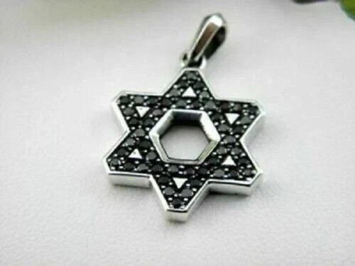 0.50 Ct Round Cut Simulated Black Diamond Star Pendant 14K White Gold Plated