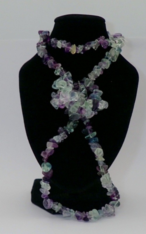 36″ Polished Natural Rainbow Fluorite Chip Necklace W/Nylon String, 2.5 Ounces