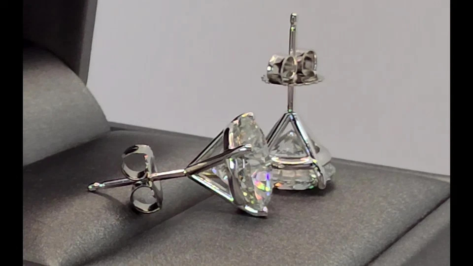 4.00 Ct E VS1 Lab Grown Diamond Stud Earrings 14k White Gold 4 Prong Martini