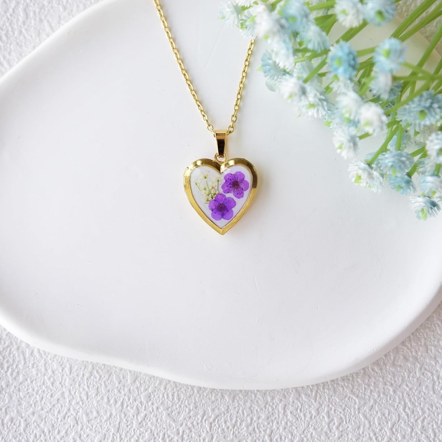 Heart Locket Necklace That Holds Pictures Pressed Flower Photo Locket Pendant…