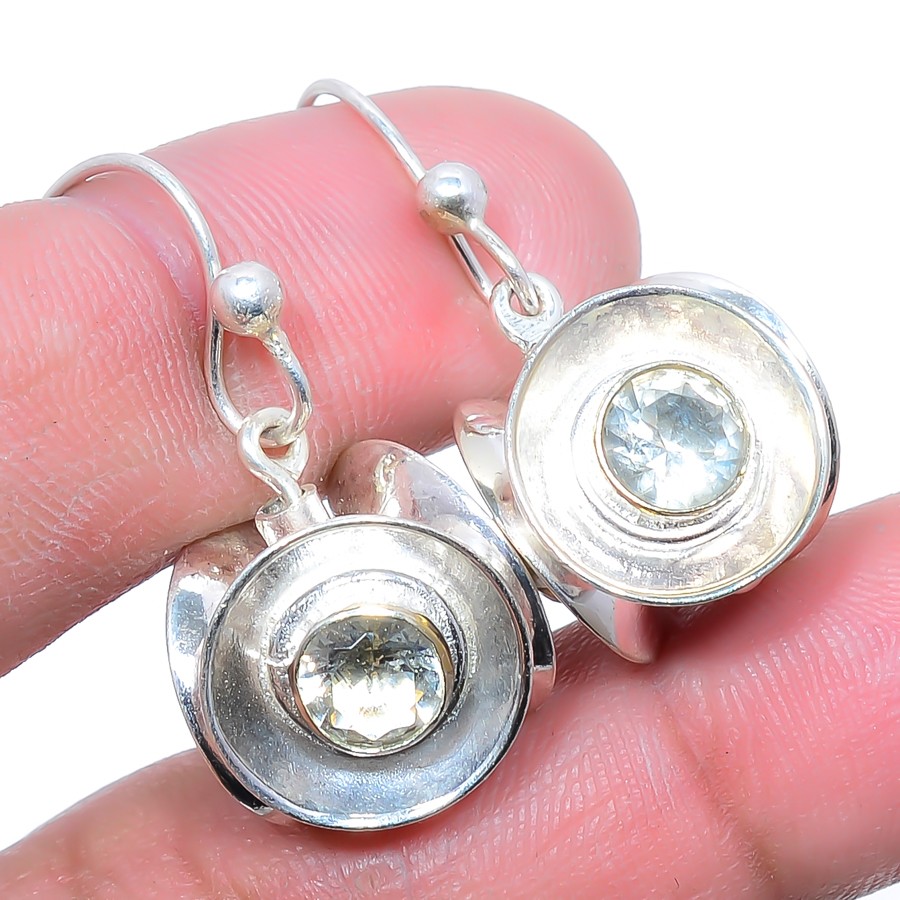 White Topaz Spinning 925 Sterling Silver Earring Jewelry 1.3″ M1452