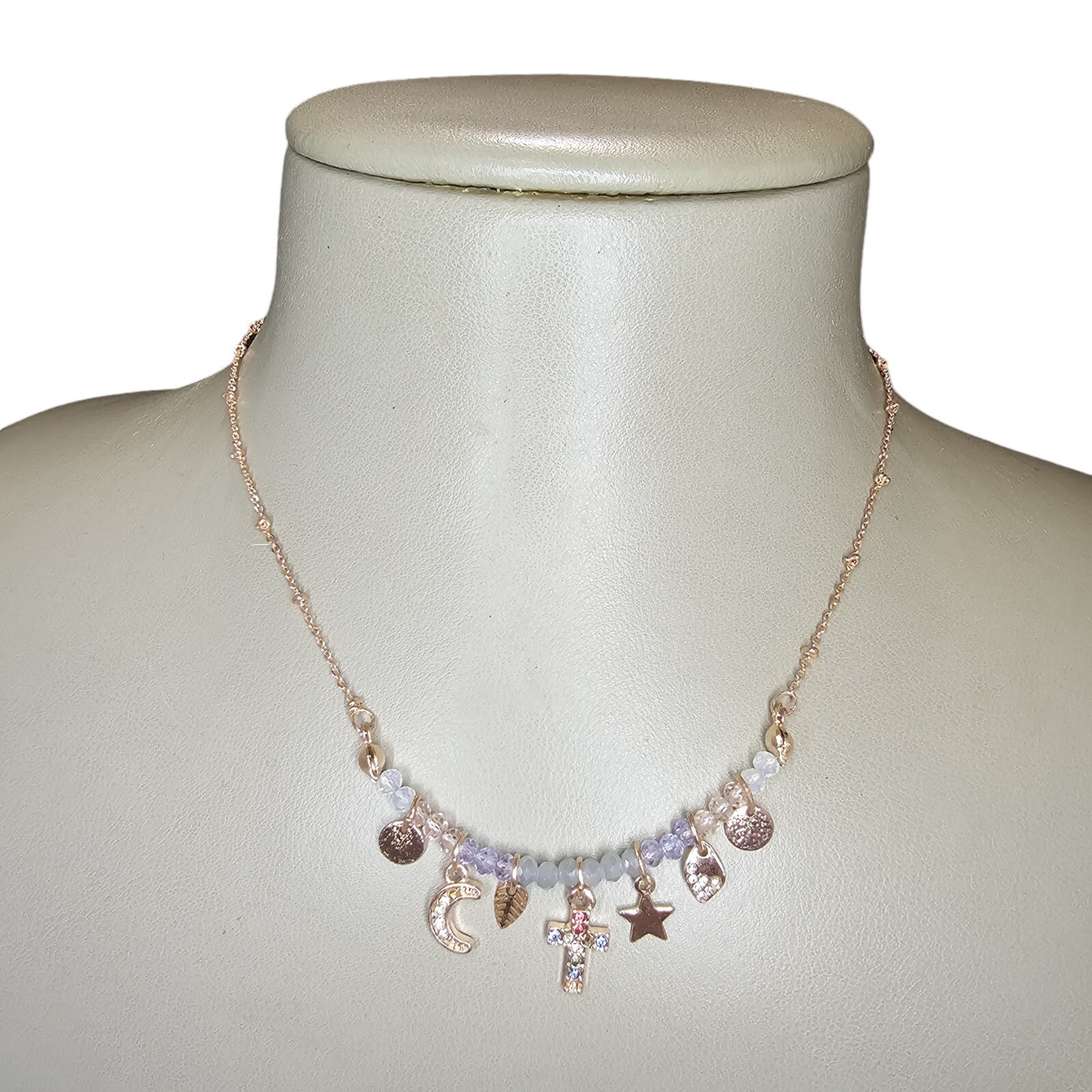 LC Lauren Conrad Women’s Trendy Rose Gold Plated Charm Beaded Necklace NWT