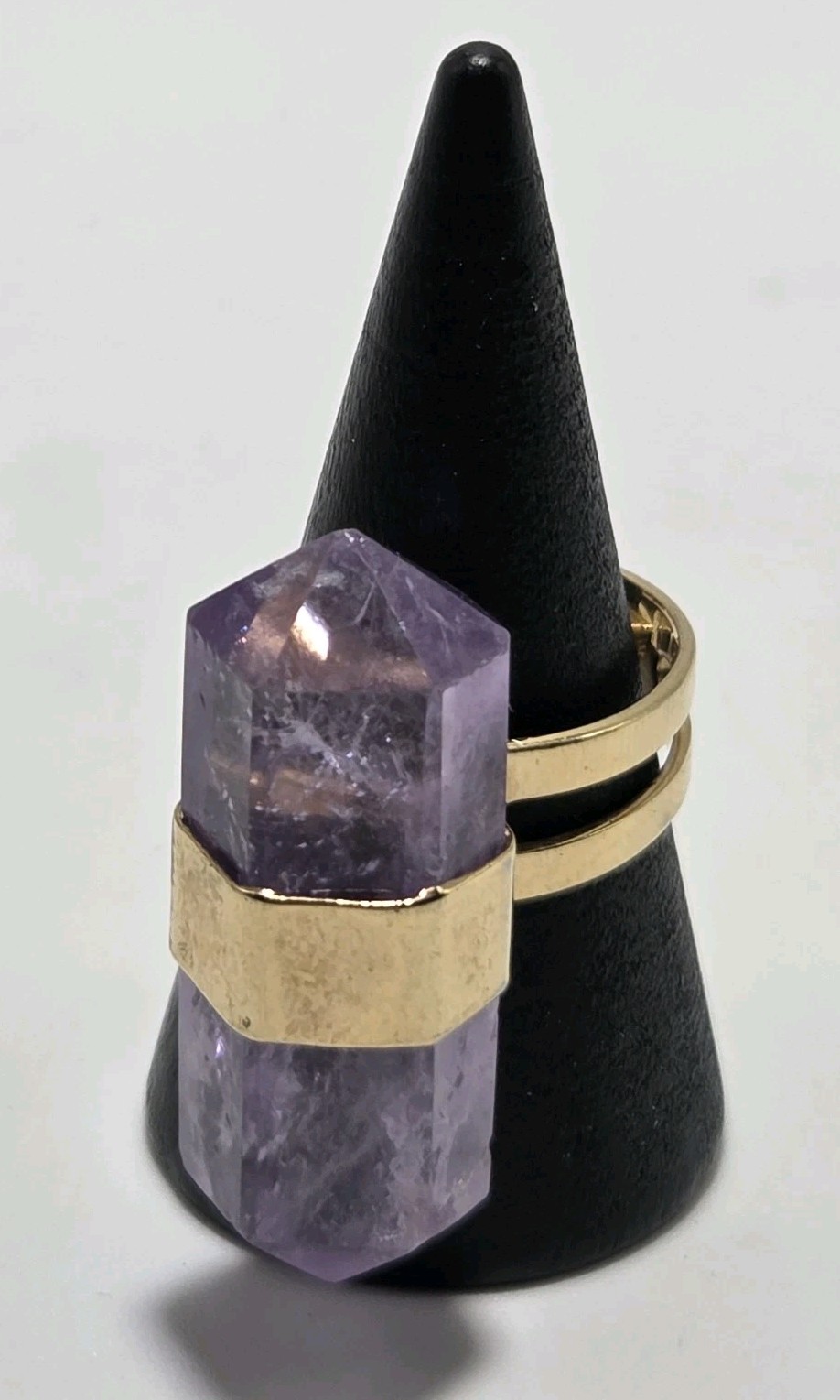 Gold Tone Adjustable Amethyst Double Point Ring Gemstone Witchy Boho Renaissance
