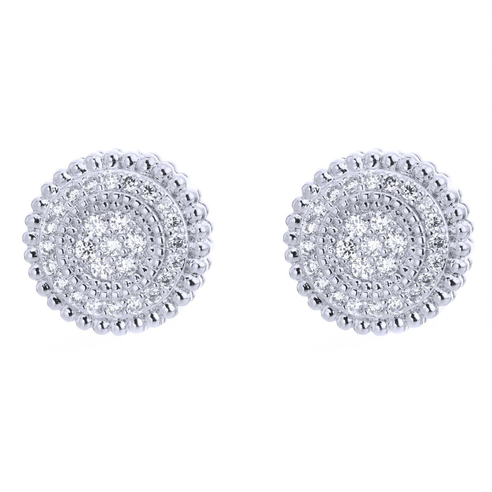 Men’s Silver Plated Iced 10 mm Round Screw Back Stud Earrings BE 066 S