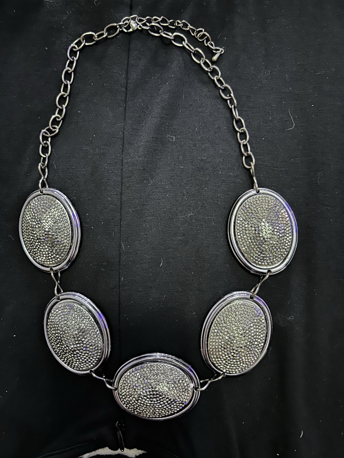 Dark silver bib necklace costume Jewelry
