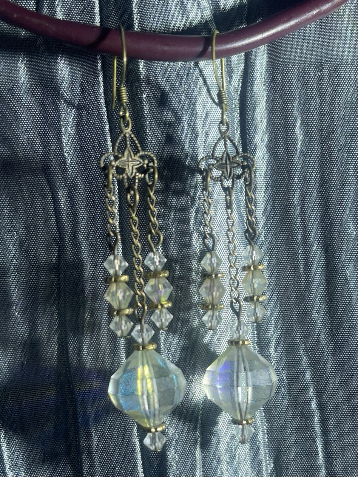Gold Tone Clear Crystal Chandelier Dangle Drop Earrings Metal Hook Closure