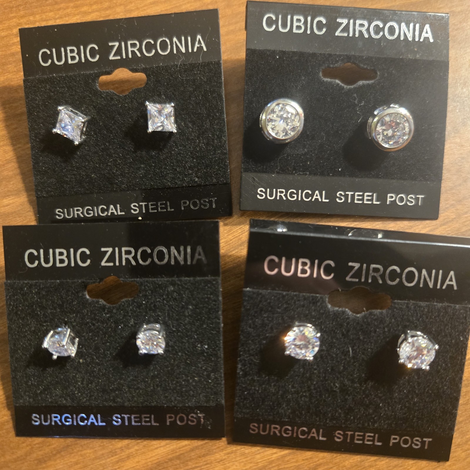 Cubic Zirconia Clear Stud Earrings Lot 4 Pairs Surgical Steel Posts Butterfly