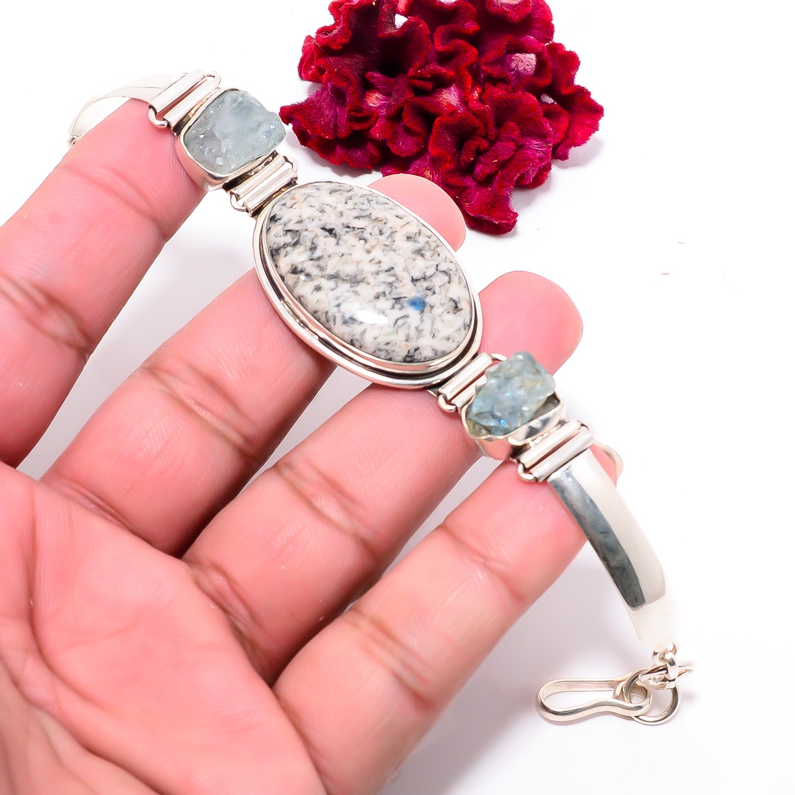 K2 Blue Azurite – Pakistan & Aquamarine 925 Silver Bracelet 7.99″ B1001095075
