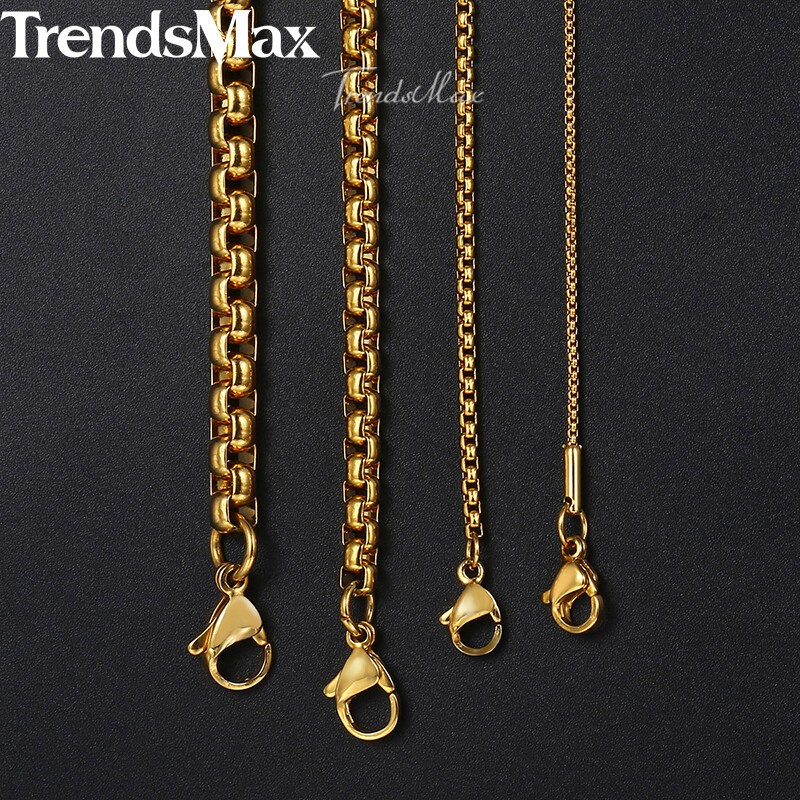 2/3/4/5MM Gold Plated Round Box Chain Necklace Choker Link Men Women 18-30″
