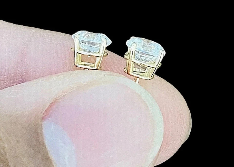 2Ct Round Cut White Diamond Solitaire Stud Earrings 14K Yellow Gold Plated