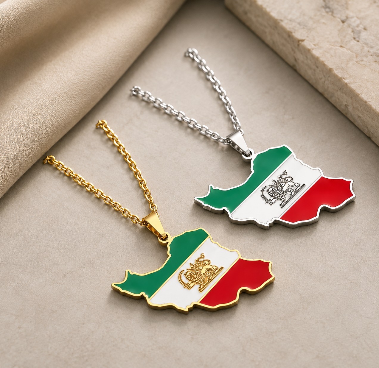 Shiro Khorshid Iran Map Charm Necklace Silver