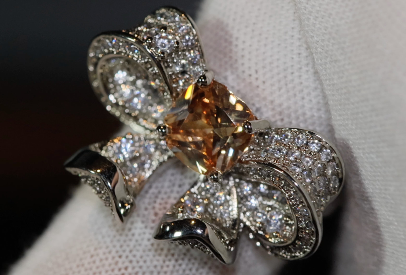 Yellow Diamond Ring, Yellow Simulated Diamond Ring, Yellow Diamond Ribbon Ring