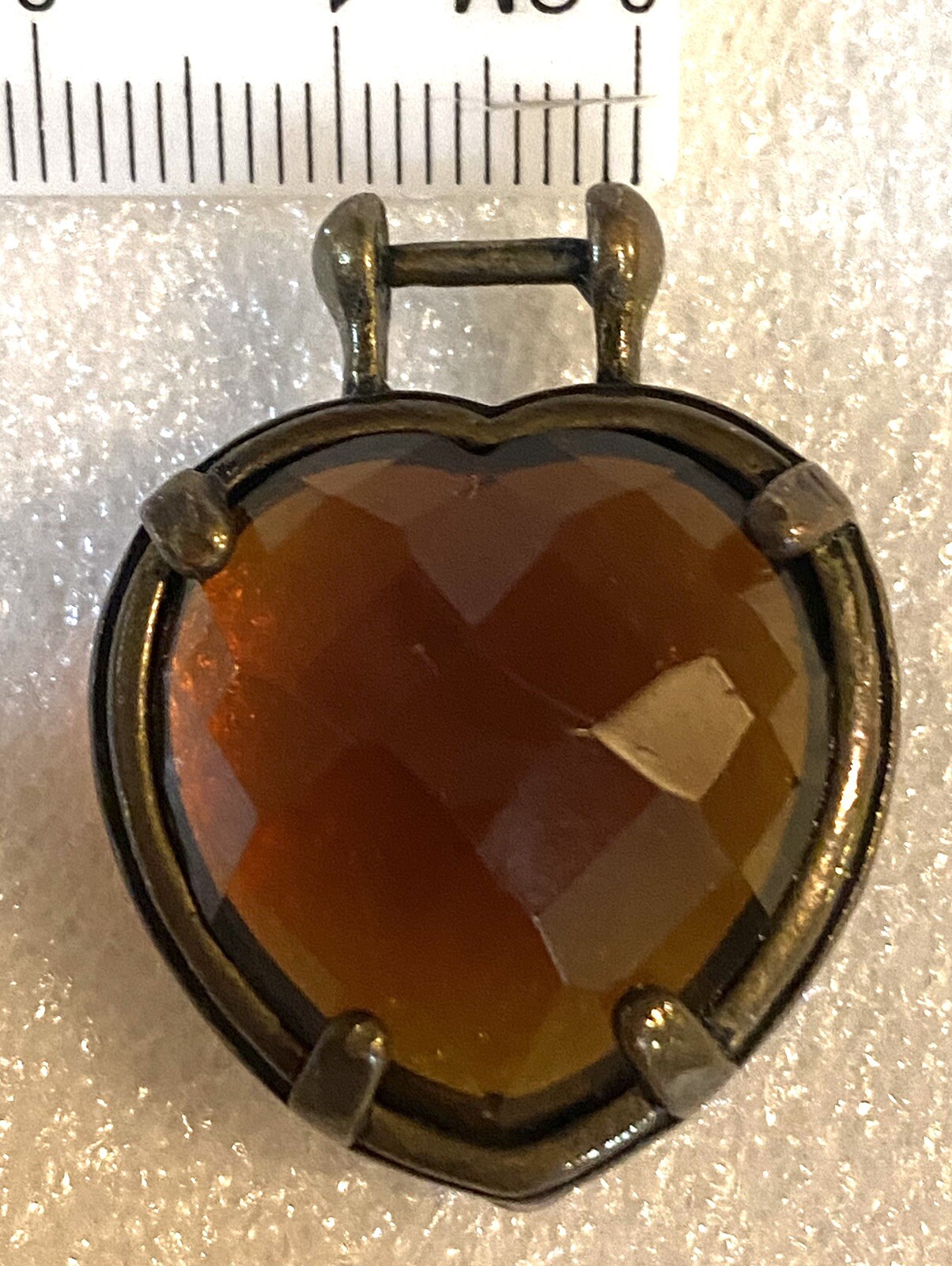 Amber colored Glass Stone Antique Pendant Cutout Hearts Edge