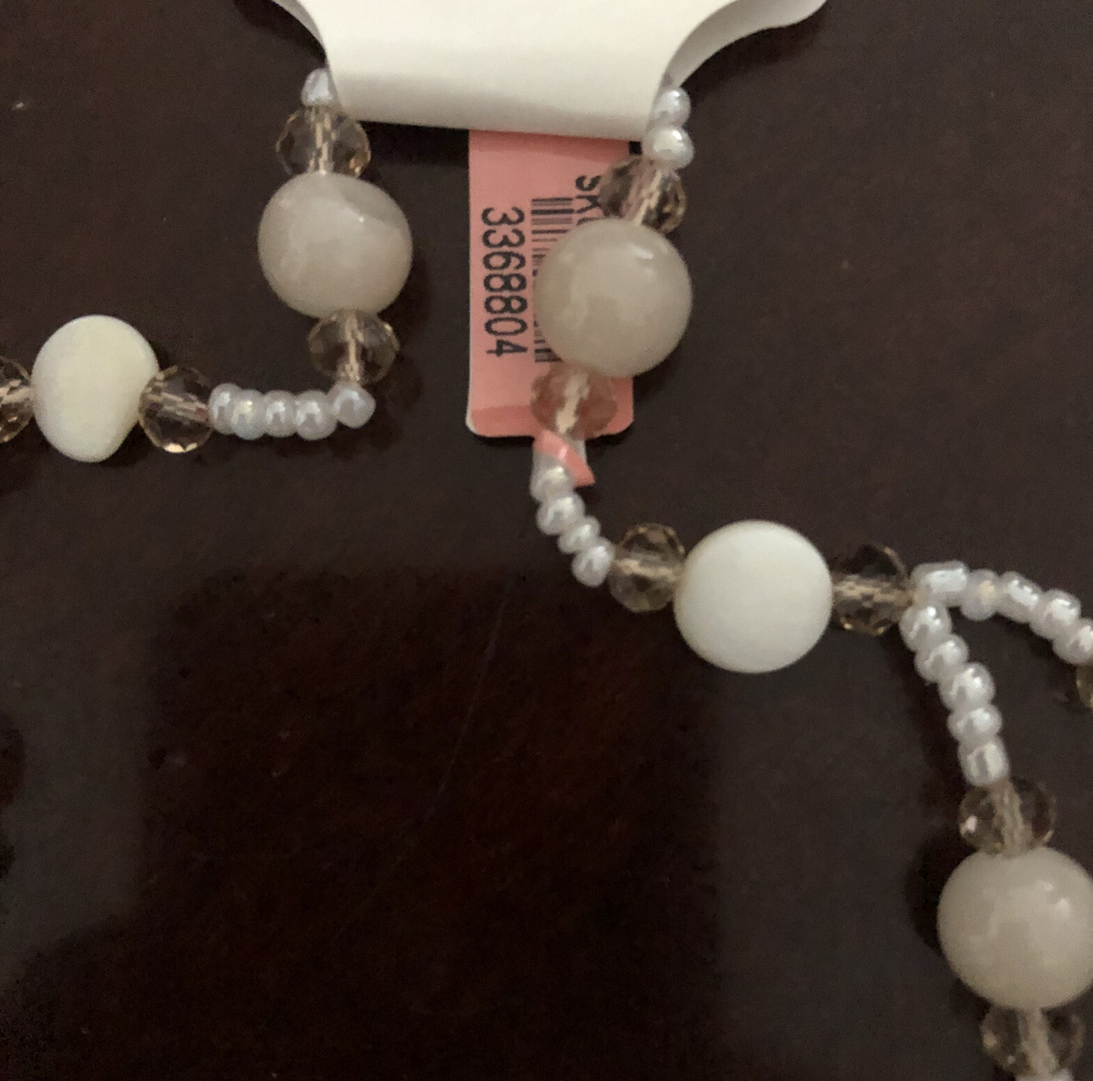 Women’s Necklace 28” White Champagne Beaded Shell Double Strand Silver Tone 28”