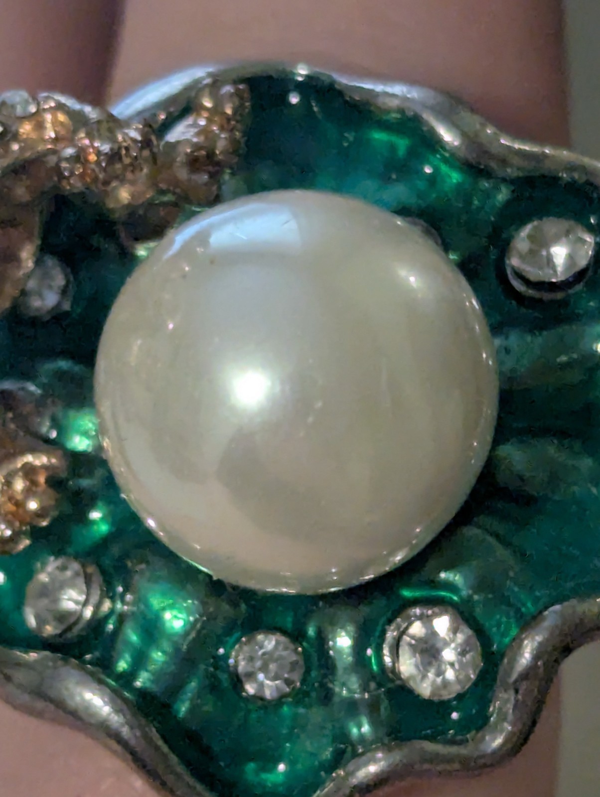 A Frog Ring With A Fake Pearl! It Is Green Yes, Yes Indeed. At least Has In It