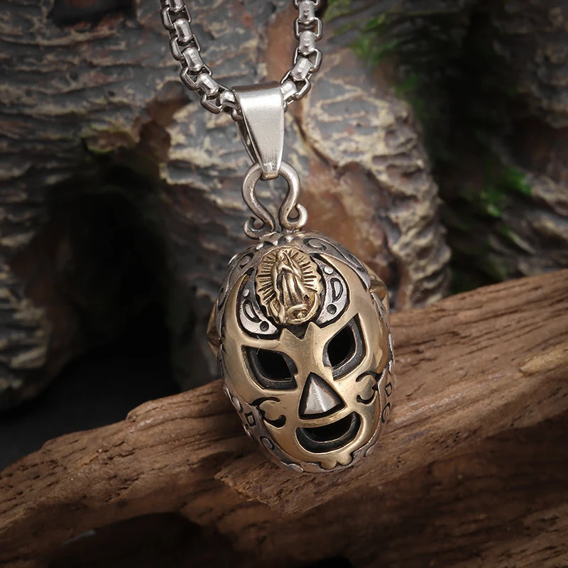 Lucha Libre Wrestler Luchadores Mask Necklace Jewelry 2-Tone Sports Pendant