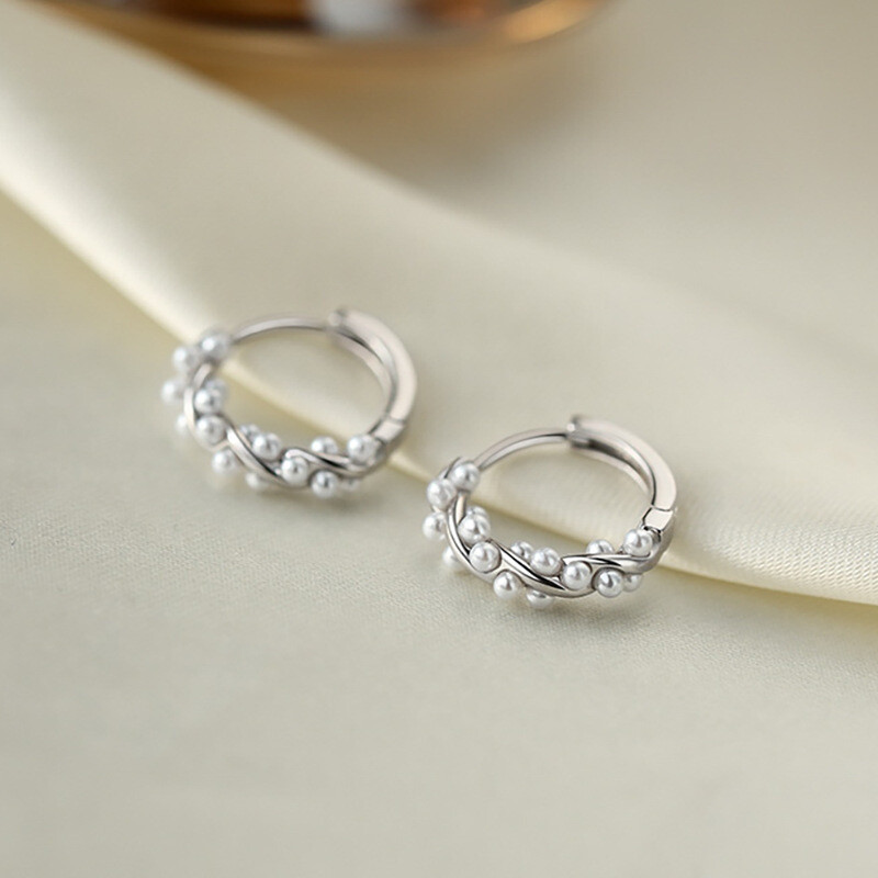 Hoop Imitation Pearl Earrings Alloy Electroplate Twist Design Ladies Earrings