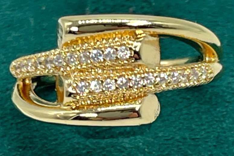 Ring Gold Tone Elegant Multi-Layered Design w/Clear CZ Crystals. Size 5.5