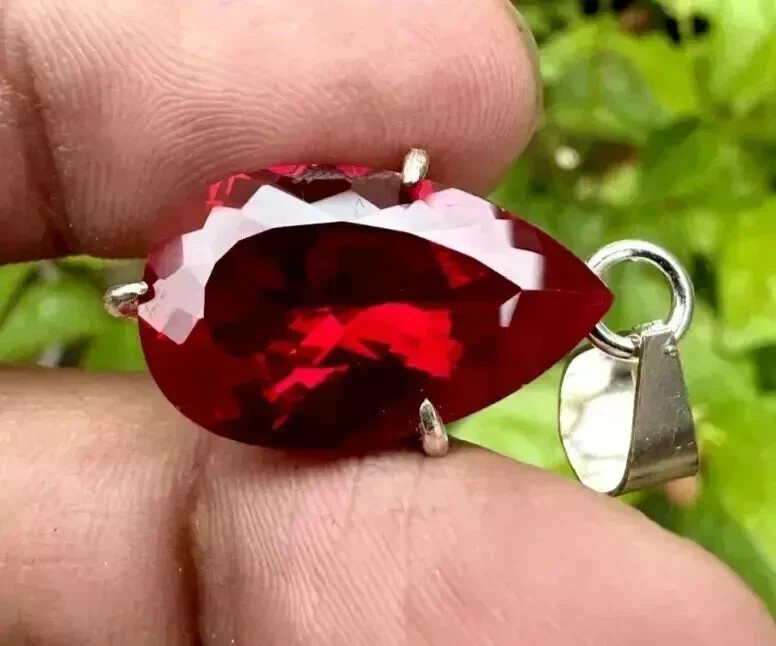 28.40 Ct Flawless Red Color Ruby Pear Shape 925 Solid Silver Pendant Gemstone