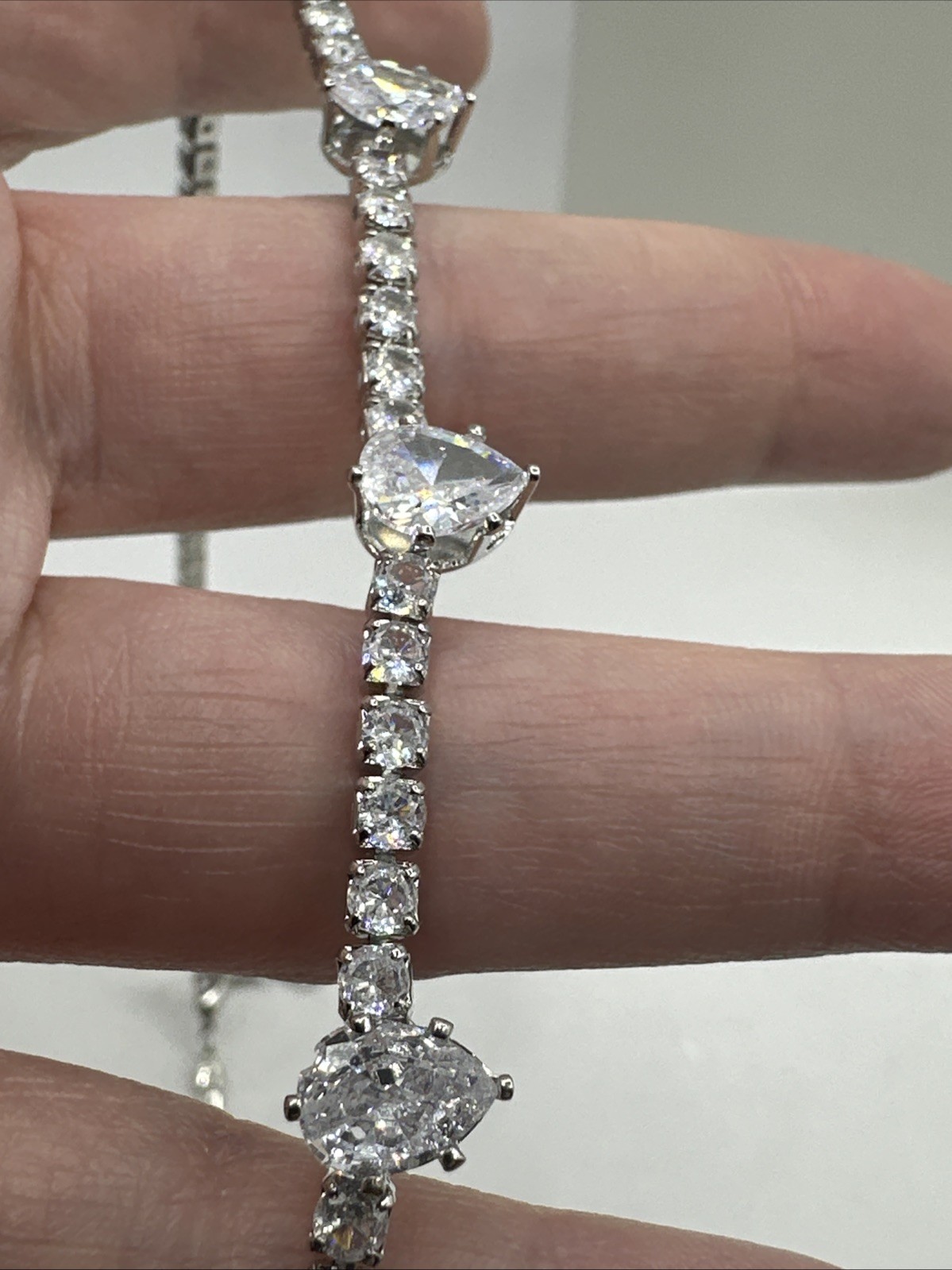 Nordstrom Large oval shape Cubic Zirconia Collar Necklace 16-19” Bride Wedding