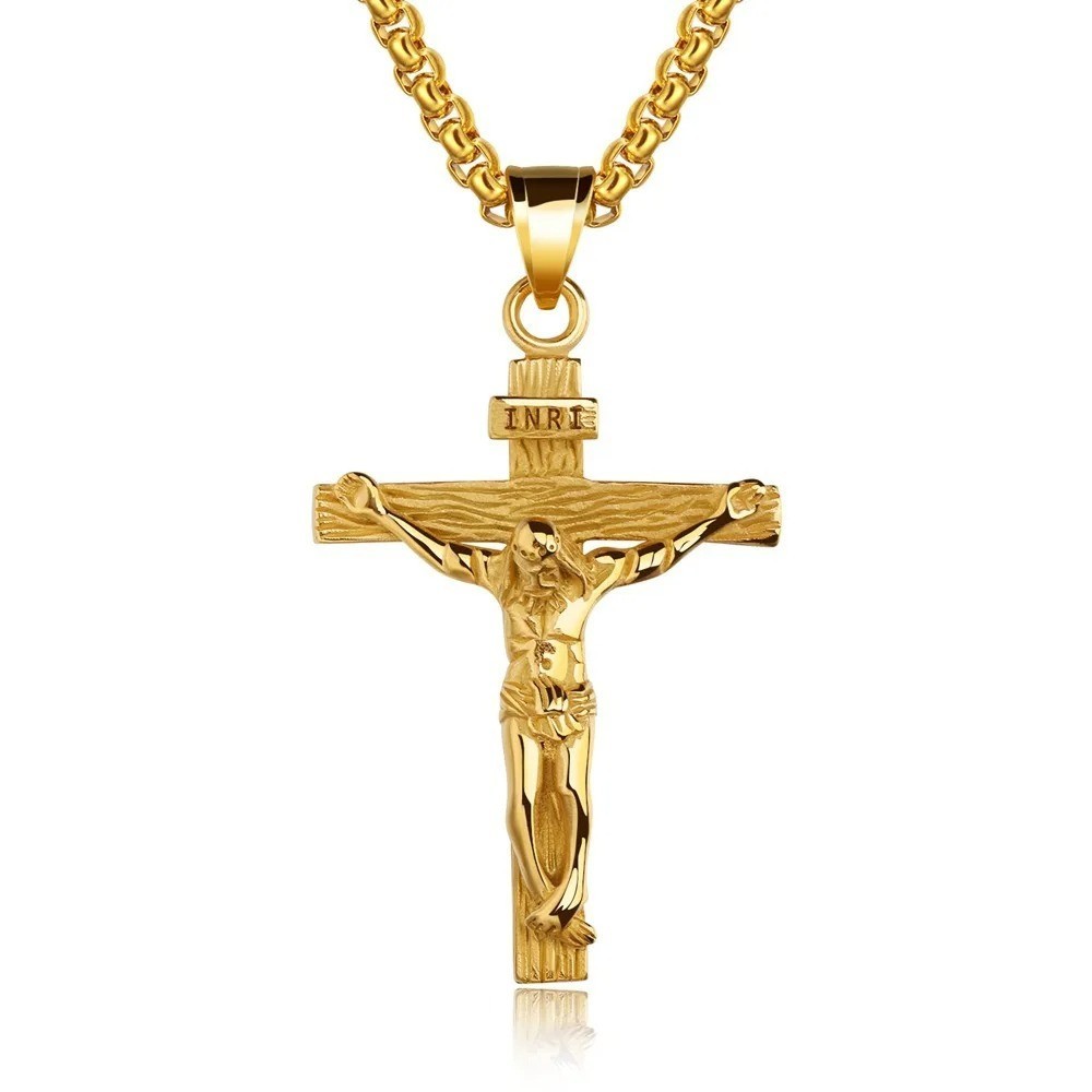 Men Stainless Steel Jesus Christ Crucifix Cross Pendant Chain Necklace