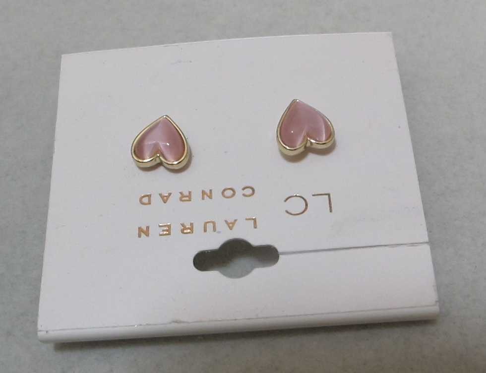 LC LAUREN CONRAD Pink Acrylic Heart Gold Tone Frame 3/8” Stud Earrings NOC