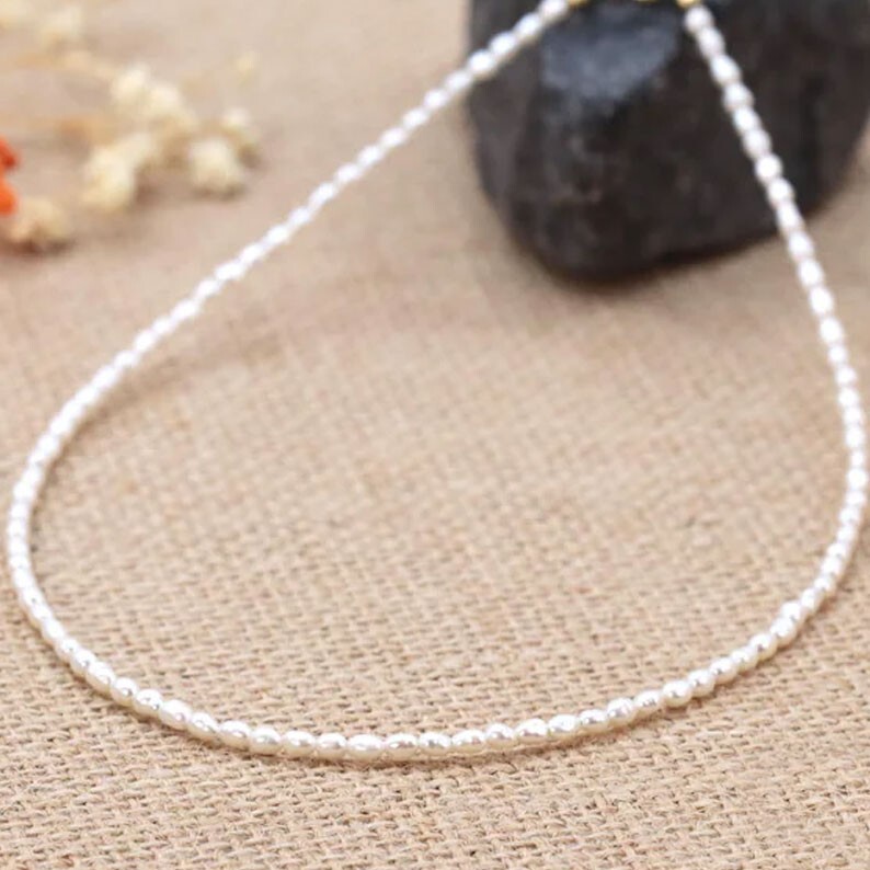 Tiny Freshwater Rice Pearl Beaded Dainty Choker Necklace June Birthstone Gifts