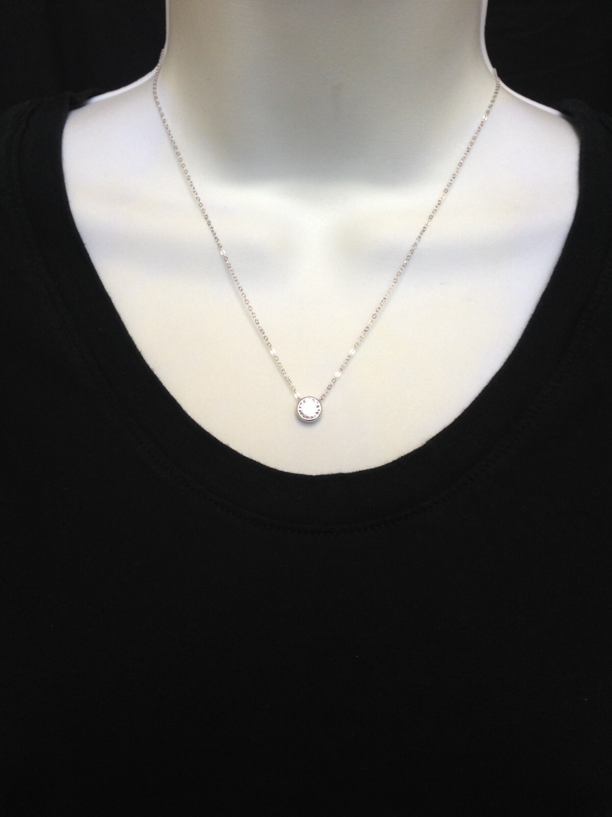 925 Sterling Silver Bezel CZ Round Solitaire Pendant Necklace 1 Ct 16-18″ 7mm