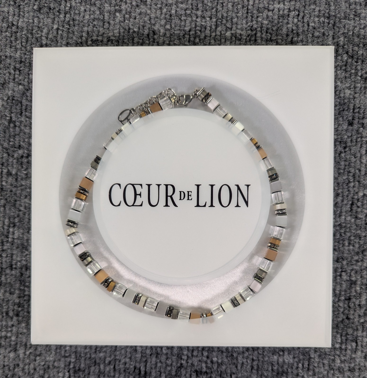 Coeur De Lion GeoCUBE Iconic Neutral Crystal Necklace 4016/10-1400 Original Box