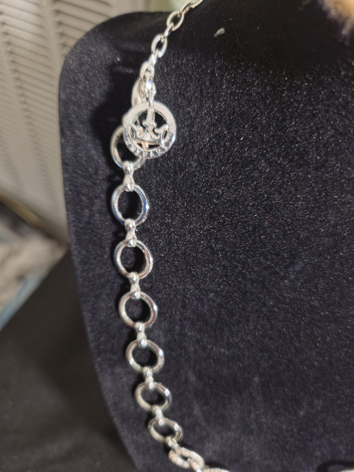 Crown Trifari Rhinestone Silver Tone Necklace ELEGANT Vintage 18″