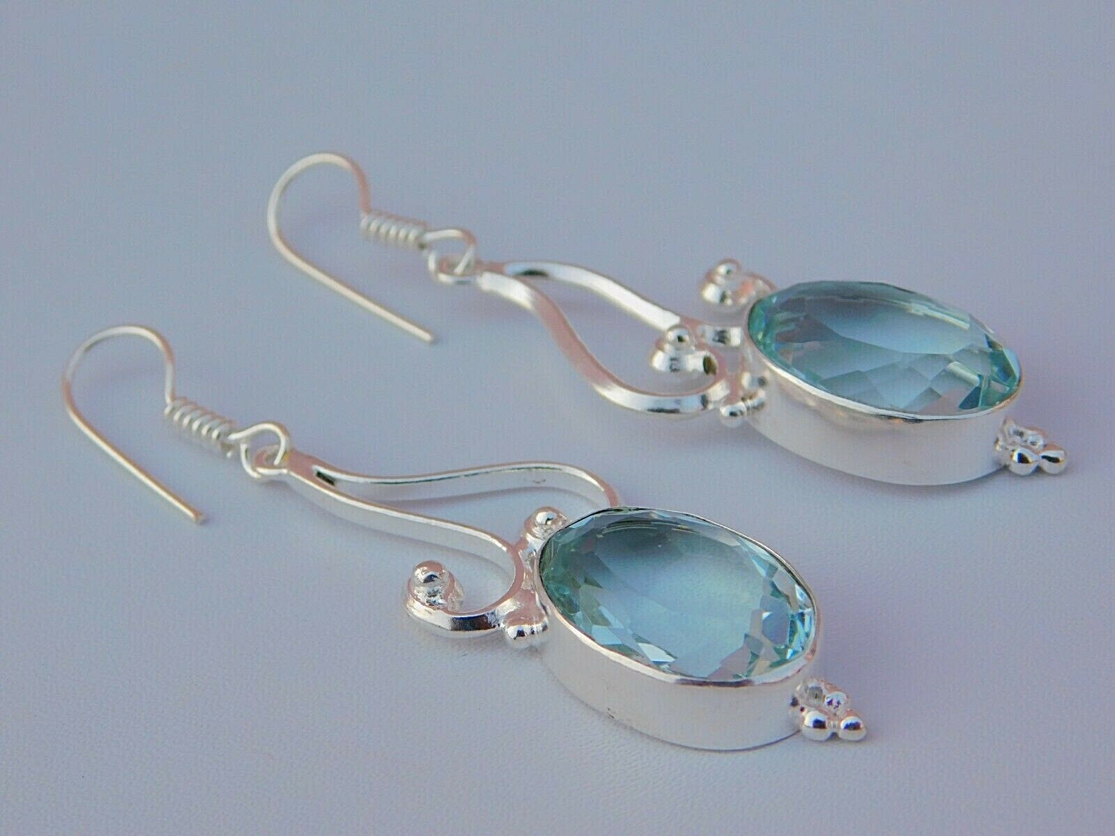 Women’s Boho Designer Gypsy Earrings With Faceted Oval Hydro Aquamarine Quartz