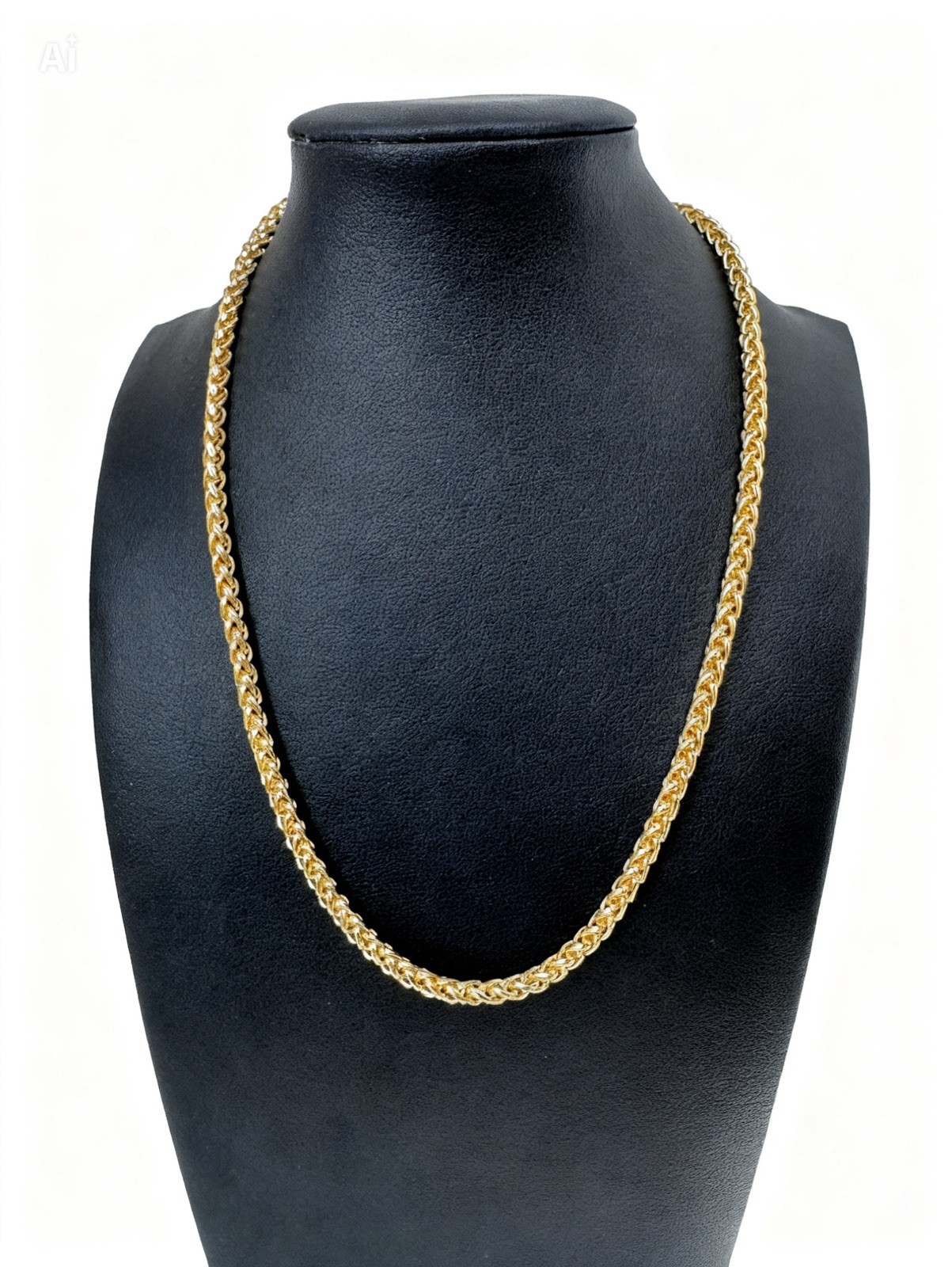 4mm Spiga/Wheat Chain 18 Inch Rich Gold Tone Woven Unisex Minimalist Necklace